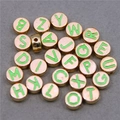 Round golden metal alphabet beads with green enamel inlay for DIY jewelry set - Alphabet Set (DY147) / Set of 26 / Style 8 Fluorescent Green