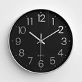 Modern 30cm round wall clock with brushed silver metal frame and matte black dial face - Black Dial Silver Plated Frame
