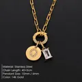 14K gold stainless steel necklace with sparkling letter O and crystal pendant - Letter O / Gold
