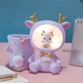 Purple resin astronaut bear lamp with pen holder and lucky ornament for desk decor - Purple Deer (2104-11 Purple)