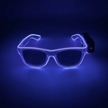 Detail view of purple and blue EL wire lighting on transparent LED glowing party glasses - Wireless Style / Purple