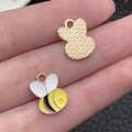 Yellow and black enamel bee charm in gold plating for DIY jewelry making - Bee