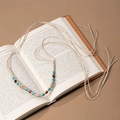 Bohemian braided waist chain with turquoise beads, shells and silver feather pendant - White Rope Shell Turquoise Feather Pendant (X451-14)