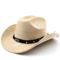 Détail d'un chapeau de cow-boy en daim avec ruban noir tressé et perles de turquoise - M (56-58cm) / Chameau Clair
