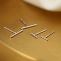 S925 sterling silver minimalist T-shape stud earrings set in polished silver finish - Silver Line 4-Piece Set