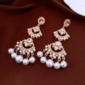 Vintage gold drop earrings with pearls and pink gems on deep red velvet background - 43# Gold - Luxury Pearl Tassel (Silver Earring Post)