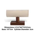 Beige velvet walnut wood T-bar jewelry display stand for bracelets and watches - Single-Tier Short Bracelet Rack - Beige Velvet
