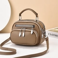 Brown litchi texture PU leather handbag with detachable strap and top handle design - Khaki