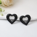 Elegant hollow black heart earrings with unique textured finish and geometric style - E4358-Black Grained Texture Heart Hoop