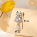 Silver bell earring with bow design, red gem, and drop crystal on textured surface - Silver Bell Bow Style (Single Piece) (A286-单只)
