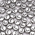 Retro silver 4x7mm acrylic round bead featuring a black engraved letter J for DIY jewelry - Letter J