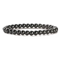 Detailed view of polished hematite stone beads with metallic finish on elastic bracelet - 6MM Hematite