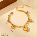 Bracciale a cuore in acciaio inossidabile dorato con campanelli, 16+5cm, peso 16,3g - Stile Cuori e Campanelli (N603) / Oro