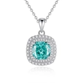 S925 silver necklace with cushion-cut paraiba gemstone in double diamond halo - FDDZ-030 Paraiba Blue Square