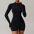 Ensemble de yoga noir ajusté avec veste zippée et short de sport pour femmes - S / Haut Et Bas / Noir Premium (Veste+Short)