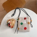 Detail of plush fleece mini bag with colorful polka dots and striped cord shoulder strap - Colorful Polka Dots