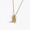 Retro golden cowboy boot pendant necklace with detailed decorative stitching and rope chain - Gold