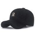 Casquette de baseball d'hiver en polaire teddy noire avec logo R brodé blanc - Réglable / Noir