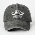 Close-up of vintage washed black cotton baseball cap with white slogan print detail - One Size / Black