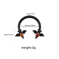 Detail of 10mm black circular barbell featuring orange heart gem bats and sizing specs - Bat Style With Orange Heart Gems(240403-19)