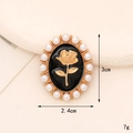 Vintage style gold rose brooch with black resin and white faux pearls, 3cm size - Drip Oil Artificial Pearl Rose Black