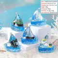 Unsinkable cruise ship fluid paperweight with floating nautical elements and glitter - Marine Ship Glitter Liquid Ornament