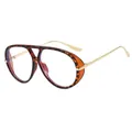 Vintage oversized tortoiseshell aviator glasses with gold metal temples and clear lenses - Cream Marbled Clear Lens