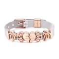 Silver mesh belt bracelet with rose gold Best Friend heart charm and palm tree charms - Y-Rose Gold (Palm Tree Wheel Heart)