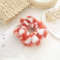 Plush red and white checkered velvet scrunchie hair tie with soft faux fur texture - Red & White Checkerboard