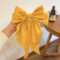 Elegant mustard yellow oversized satin bow hair clip with a French vintage silk finish - Ribbon Bow Spring Clip / Yellow