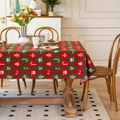 Nappe de Noël à carreaux avec motifs de pain d'épice et Père Noël sur table bois - 60*60cm / Rhombus Rouge Vert Teint en Fil