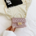 Pink transparent jelly handbag with pearl handle and glitter quilted pattern - Body Glitter