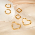 18K vergoldete Edelstahl-Ohrringe im Set mit Sechskant- Quadrat- und Herzformen - Geometrische Creolen 3er-Set (Gold)