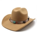 Detail von Kamel-Wollfilz Western-Cowboyhut mit ethnischem Türkis-Perlen-Hutband - M (56-58cm) / Camel