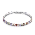 Elegant silver chain bracelet featuring colorful oval-cut zircon stones for women - Multi-color Oval Cut Style (KB167210-KFC)