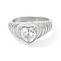 Silver vintage wavy ring with heart zircon stone and elegant scalloped metal edge - US 7 / Silver White(PBJ304)