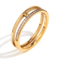 Bague double anneau plaquée or 18 carats avec une rangée sertie de diamants et design ouvert - Bague Double Couche Minimaliste avec Strass - Or - Taille 6