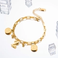 Golden stainless steel coin bracelet with letter Z pendant and Queen Elizabeth II charm - Letter Z