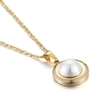 18k gold plated stainless steel necklace with round white pearl pendant for women - Round Pearl Necklace (KP41863-Z)