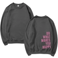 Sweat à col rond gris foncé avec texte rose au dos DO WHAT MAKES YOU HAPPY. - S / Gris Foncé Slogan