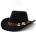 Dettaglio di fascia leopardata con perle e rivetti su cappello da cowboy nero - M (56-58cm) / Nero