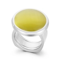Chunky silver titanium ring featuring a large round translucent yellow stone inlay - US 6 / Silver Yellow Cat's Eye Style (KR107548-K)