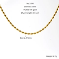 Collier chaîne à billes de riz en acier inoxydable plaqué or 18k longueur 40+6cm - Doré
