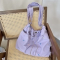 Borsa tote a quadri lavanda con ricami a farfalla e chiusura a coulisse pratica - Viola
