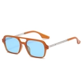 Retro square sunglasses with orange transparent frame and light blue lenses for men - Orange Frame Ocean Blue Lens