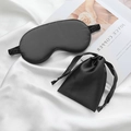 Silk sleep mask and drawstring pouch set in elegant black with adjustable strap - Black