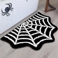 Alfombra irregular de telaraña de Halloween en blanco y negro sobre suelo madera - Telaraña Ondulada / 40*60cm Cachemira de Imitación