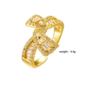 Anello incrociato dorato a fiocco con zirconi brillanti e peso di 4,4g - Stile Fiocco con Zirconia Bianca (256)