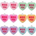 DIY ματ μενταγιόν καρδιά από ρητίνη με χάραξη Miss You σε διάφορα παστέλ χρώματα - Μικτά 12 Τεμ Καρδιές από Ρητίνη (MISS YOU)
