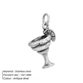 Antique silver stainless steel margarita cocktail charm pendant, size 15x11mm accessory - Cocktail Glass Style (HZNP028)